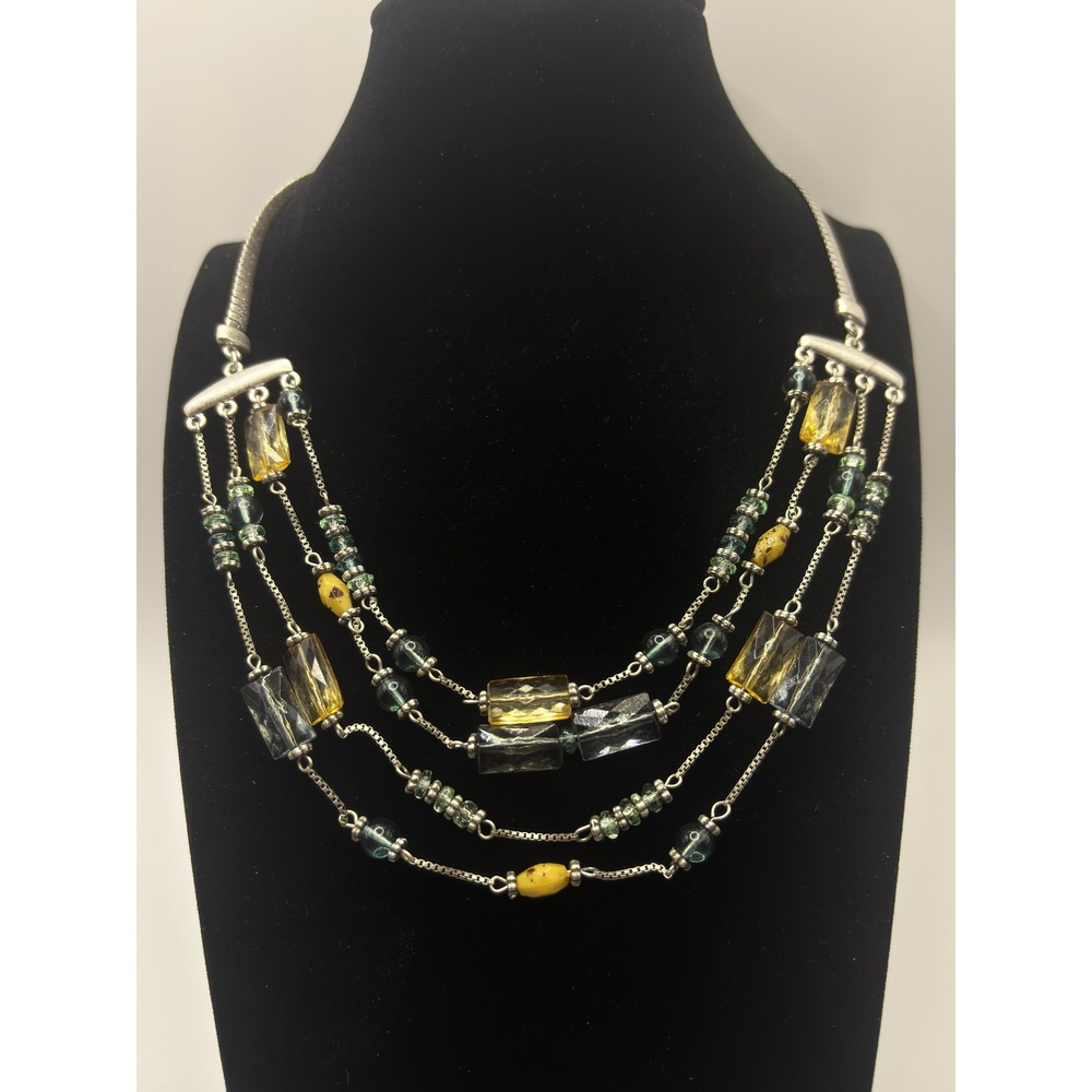 Axcess Liz Claiborne Multi Strand Beaded‎ Statement Necklace Silver Tone 16 Inch